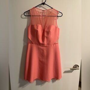 Peach A-line Mini Dress with Illusion Sweetheart Neckline